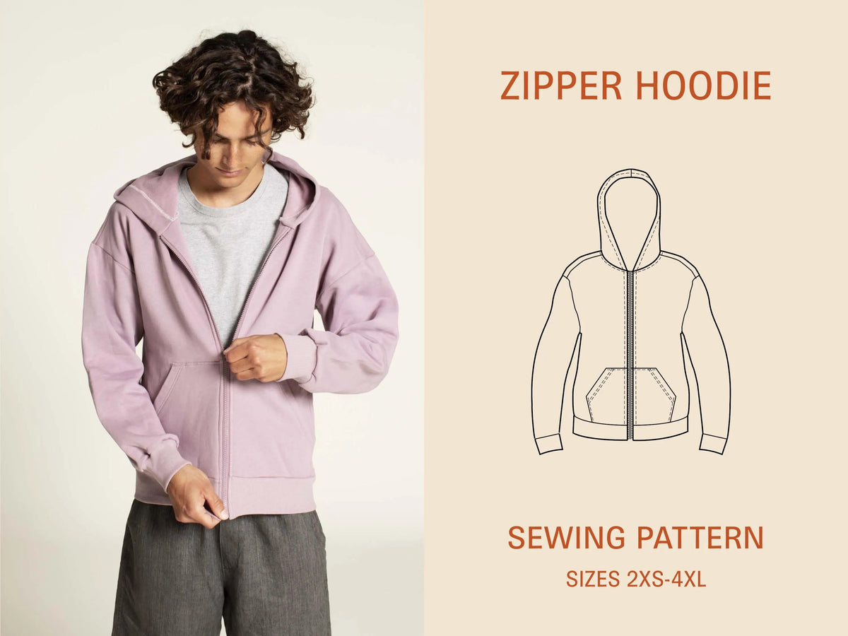 Zipper Hoodie Mens, Womens, Unisex- Wardrobe By Me- Paper Pattern- Sizes 2XS-4XL