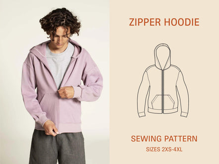 Zipper Hoodie Mens, Womens, Unisex- Wardrobe By Me- Paper Pattern- Sizes 2XS-4XL