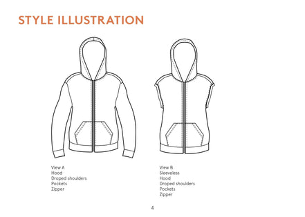 Zipper Hoodie Mens, Womens, Unisex- Wardrobe By Me- Paper Pattern- Sizes 2XS-4XL