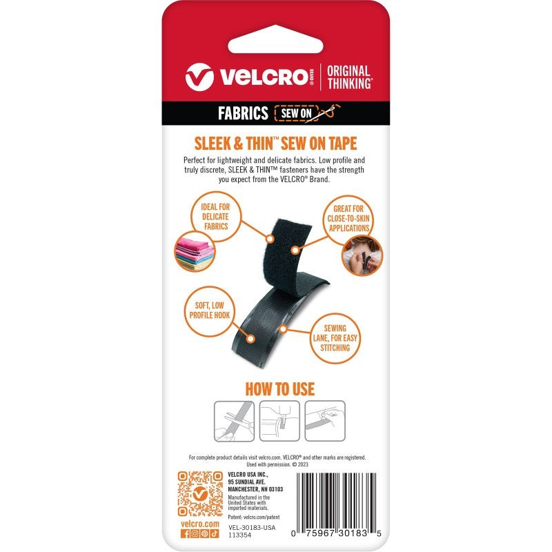VELCRO® SLEEK & THIN™ Sew On- 3 ft x 3/4