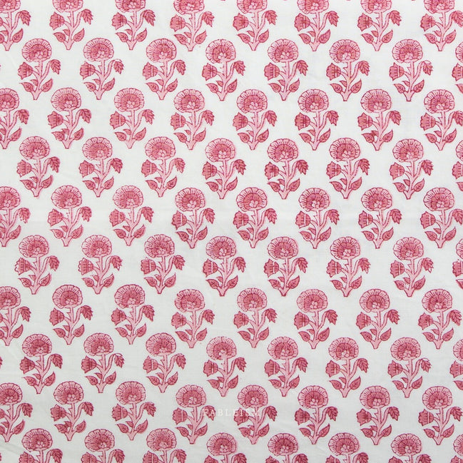 Stamp Floral in Pink- Indian Block Prints: Cottage- Fableism- 44"