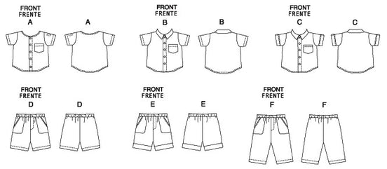 McCall's Sewing Pattern Infants' Button-Down Shirts, Shorts and Pants- M6016- S-M-L-XL