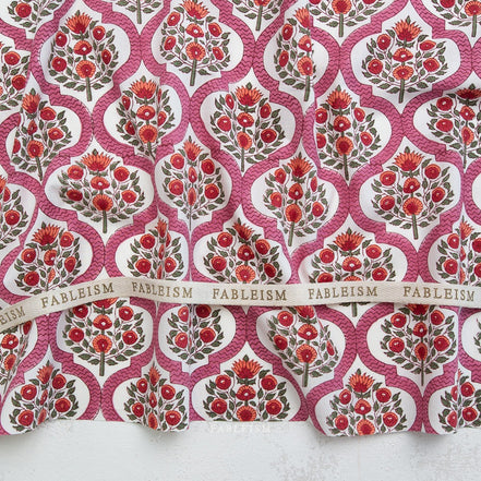 Lattice Floral in Pink- Indian Block Prints: Cottage- Fableism- 44"
