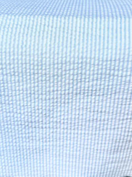 Blue and White Seersucker Stripe- 57” Wide- Cotton Poly Blend