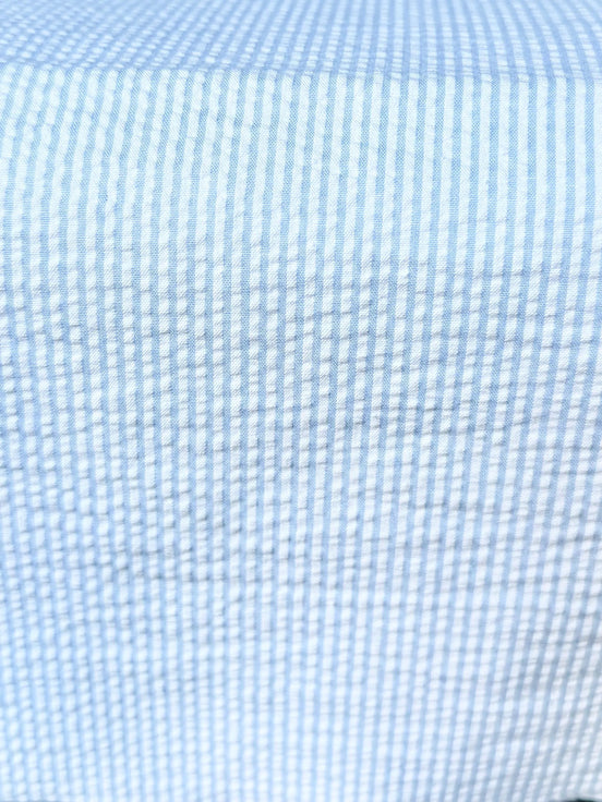 Blue and White Seersucker Stripe- 57” Wide- Cotton Poly Blend