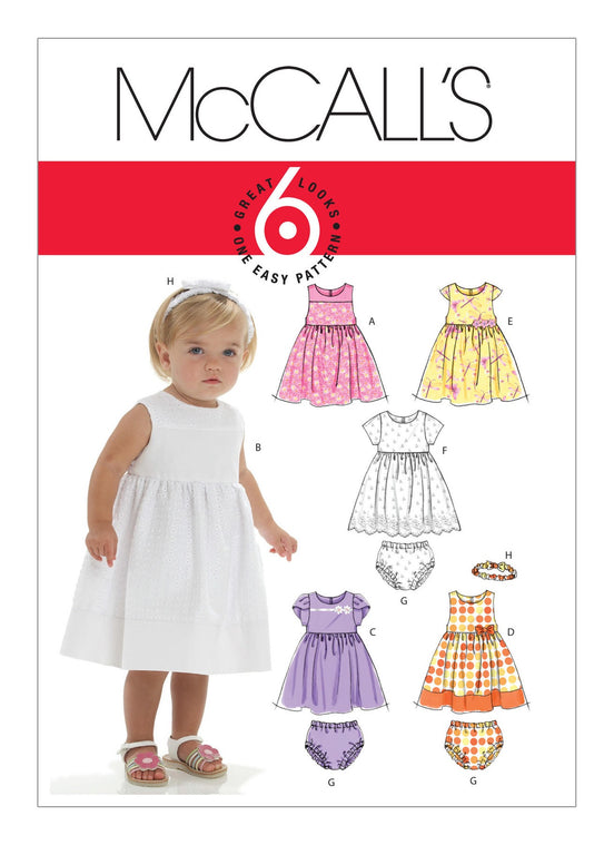 McCall's Sewing Pattern Infants' Lined Dirndl Dresses, Panties and Headband- M6015- S-M-L-XL