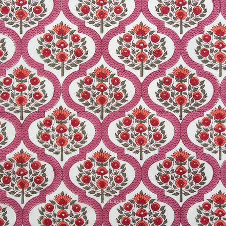 Lattice Floral in Pink- Indian Block Prints: Cottage- Fableism- 44"
