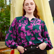 Atelier Jupe- Fuchsia Flowers on Dark Green Viscose Fabric- 57” Wide
