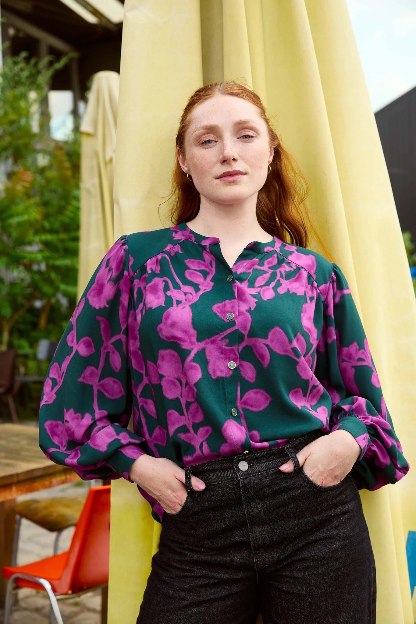 Atelier Jupe- Fuchsia Flowers on Dark Green Viscose Fabric- 57” Wide