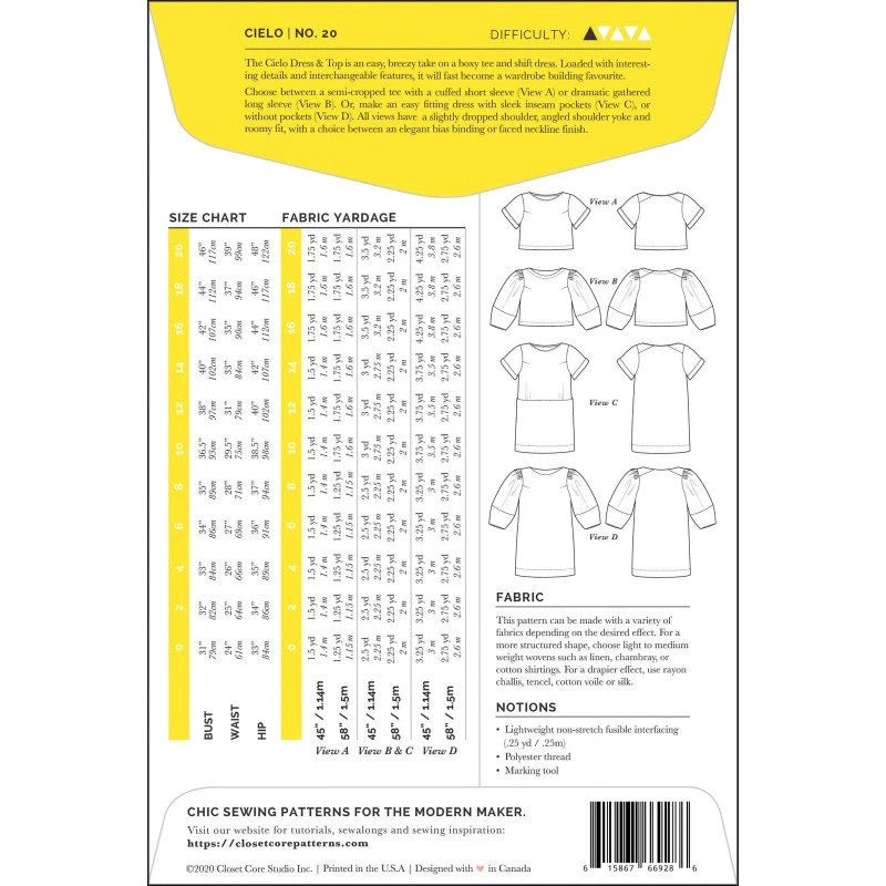 Cielo Top & Dress- Closet Core Paper Pattern