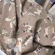 Taupe Gray-Brown Botanical/ Floral Japanese Cotton Linen Blend- 44