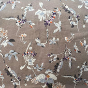 Taupe Gray-Brown Botanical/ Floral Japanese Cotton Linen Blend- 44