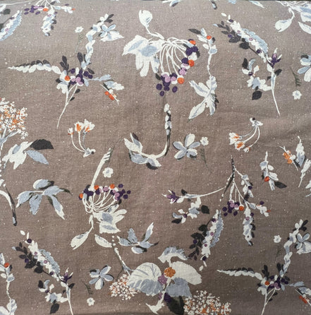 Taupe Gray-Brown Botanical/ Floral Japanese Cotton Linen Blend- 44" Wide-(710-2)