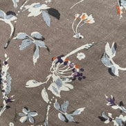 Taupe Gray-Brown Botanical/ Floral Japanese Cotton Linen Blend- 44