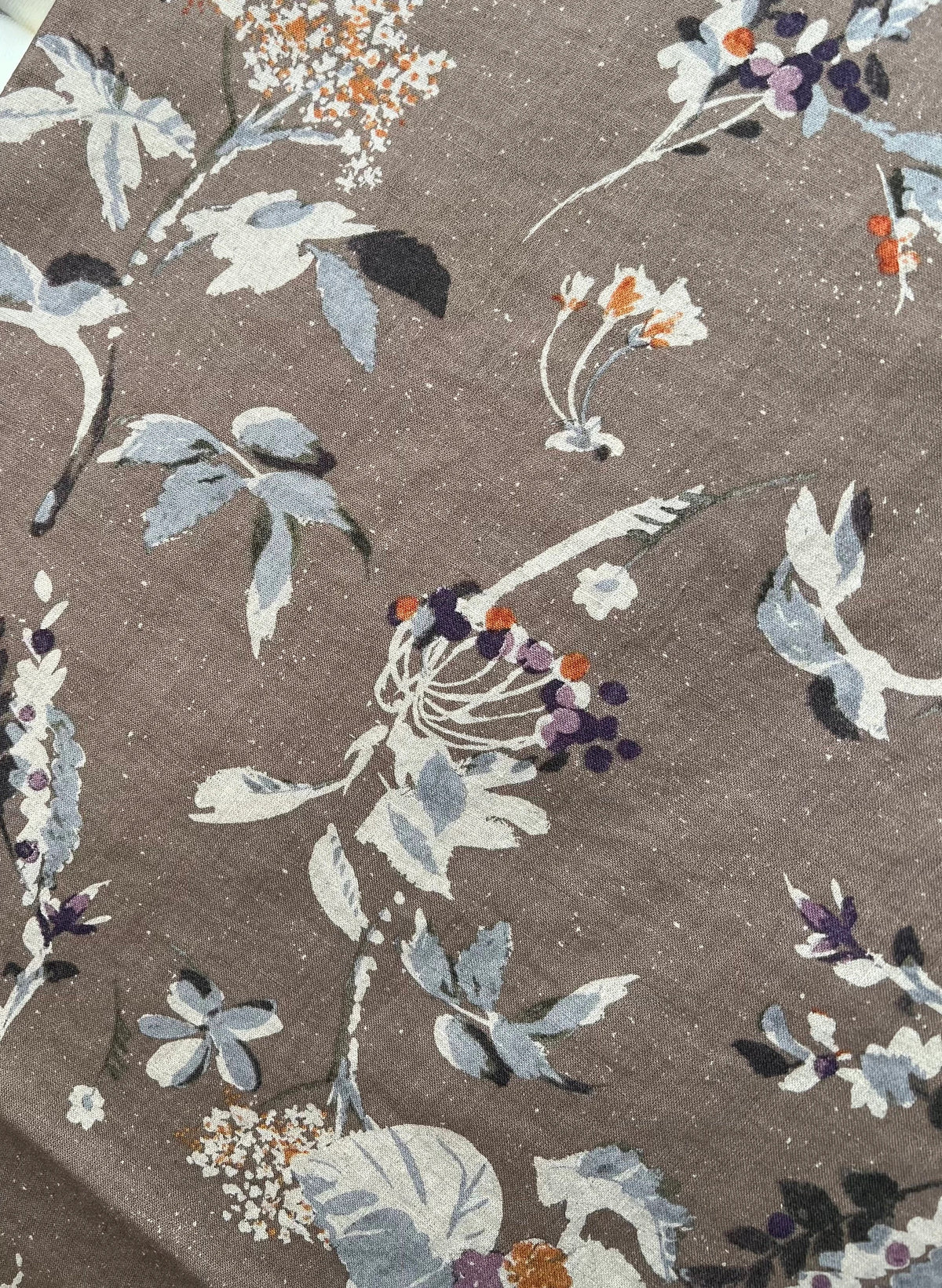 Taupe Gray-Brown Botanical/ Floral Japanese Cotton Linen Blend- 44