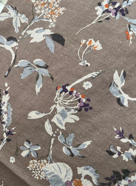 Taupe Gray-Brown Botanical/ Floral Japanese Cotton Linen Blend- 44" Wide-(710-2)