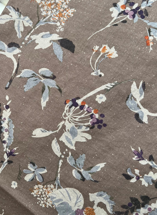 Taupe Gray-Brown Botanical/ Floral Japanese Cotton Linen Blend- 44" Wide-(710-2)