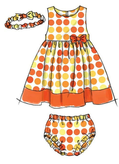 McCall's Sewing Pattern Infants' Lined Dirndl Dresses, Panties and Headband- M6015- S-M-L-XL