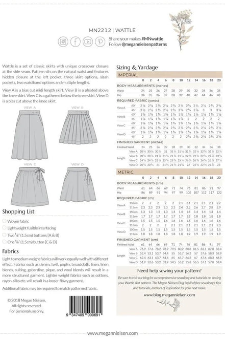 Wattle Skirt- Megan Nielsen- Sizes 0-20