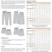 Opal Pants & Shorts Pattern- Megan Nielsen- Sizes 0-20