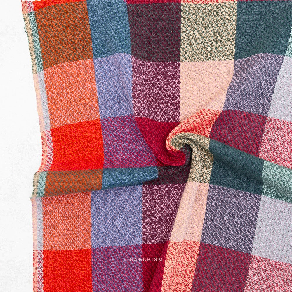 Waffle Happy Checkers in Sangria- Cotton Woven Fableism- 54