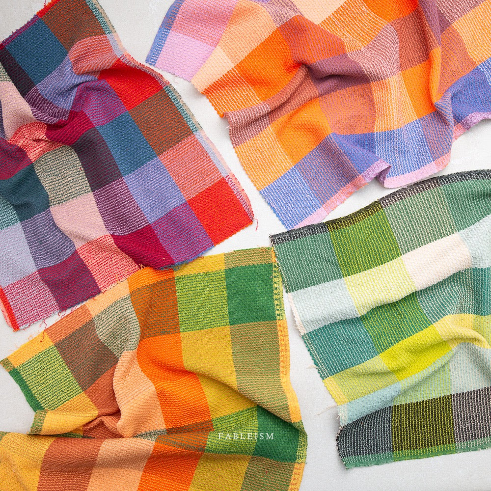 Waffle Happy Checkers in Limon- Cotton Woven Fableism- 54