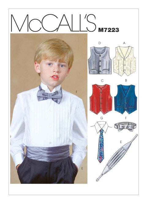 McCall's Sewing Pattern Children's/Boys' Lined Vests, Cummerbund, Bow Tie and Necktie- M7223- (3-4-5-6), (7-8-10-12)