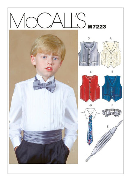 McCall's Sewing Pattern Children's/Boys' Lined Vests, Cummerbund, Bow Tie and Necktie- M7223- (3-4-5-6), (7-8-10-12)