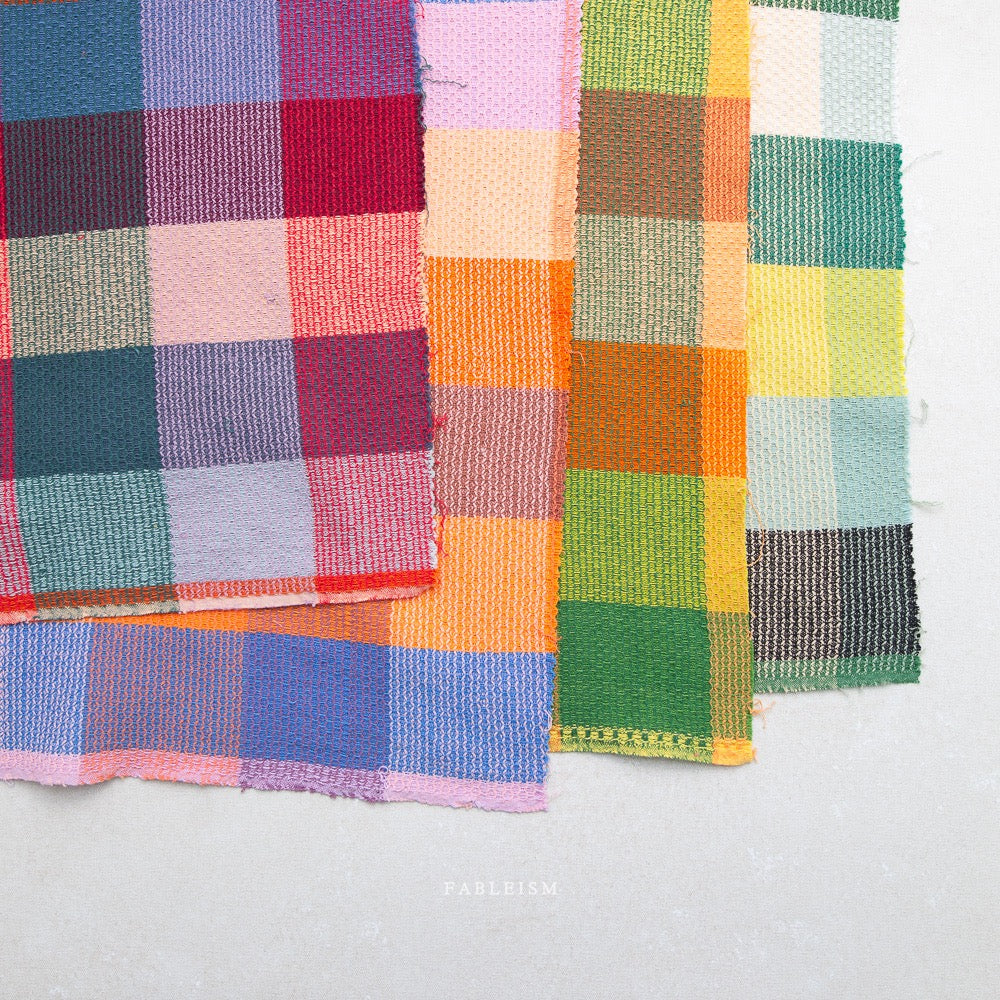 Waffle Happy Checkers in Limon- Cotton Woven Fableism- 54