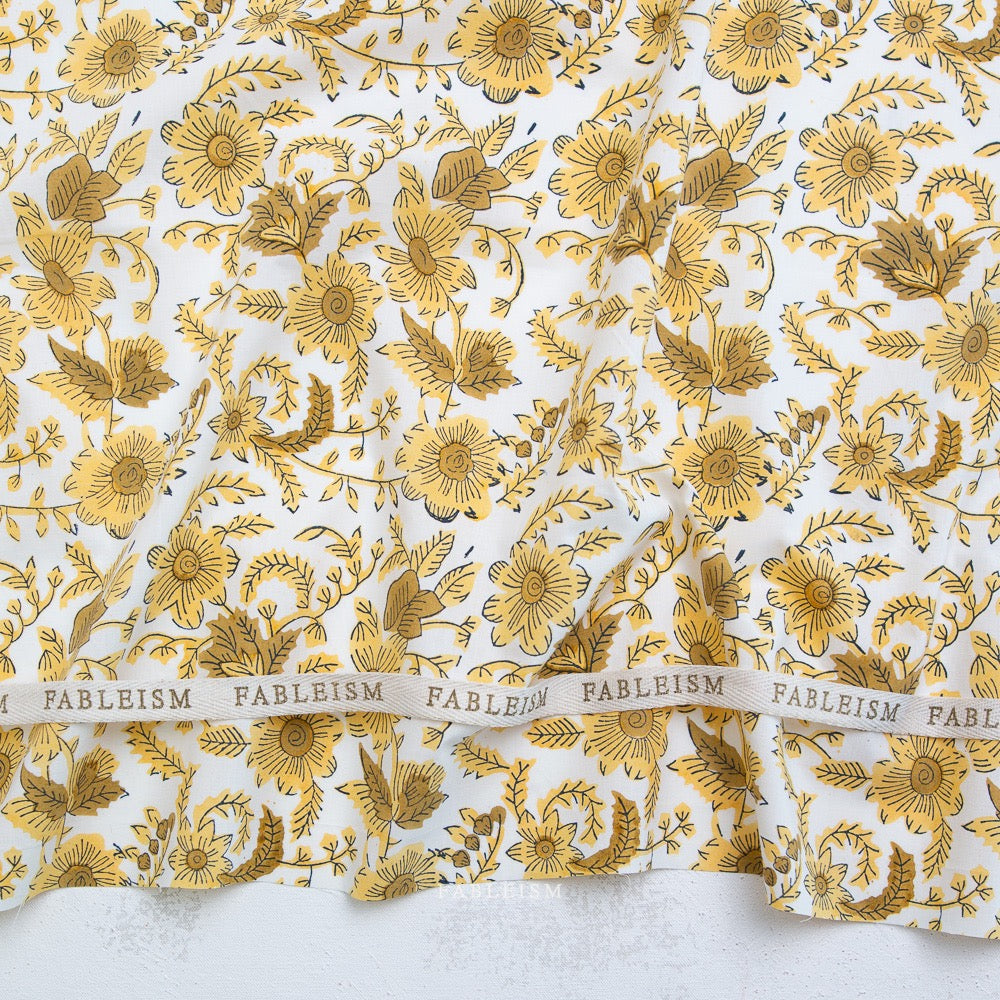 Country Floral in Yellow- Indian Block Prints: Cottage- Fableism- 44