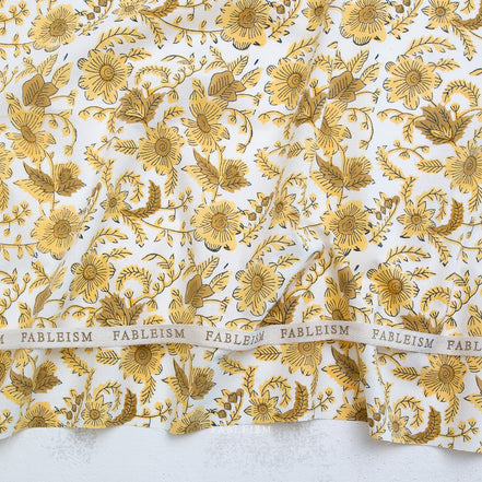 Country Floral in Yellow- Indian Block Prints: Cottage- Fableism- 44"