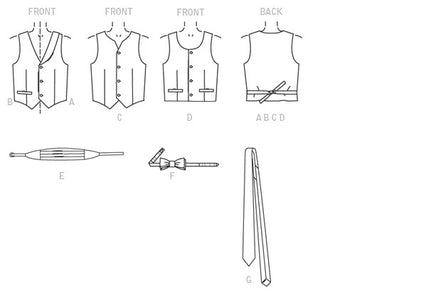 McCall's Sewing Pattern Children's/Boys' Lined Vests, Cummerbund, Bow Tie and Necktie- M7223- (3-4-5-6), (7-8-10-12)