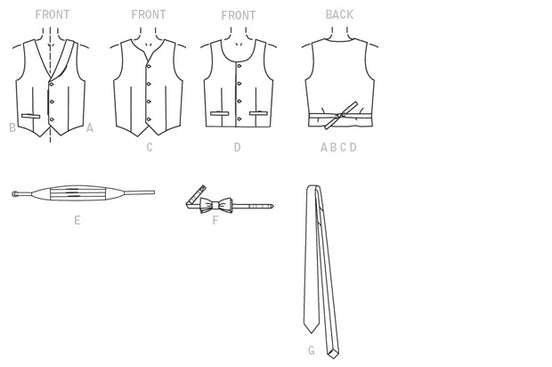 McCall's Sewing Pattern Children's/Boys' Lined Vests, Cummerbund, Bow Tie and Necktie- M7223- (3-4-5-6), (7-8-10-12)