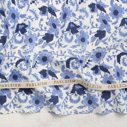 Country Floral in Blue- Indian Block Prints: Cottage- Fableism- 44"