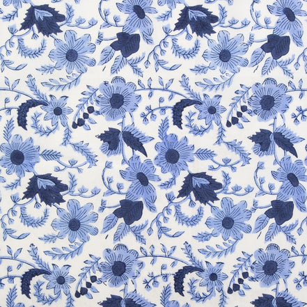Country Floral in Blue- Indian Block Prints: Cottage- Fableism- 44"