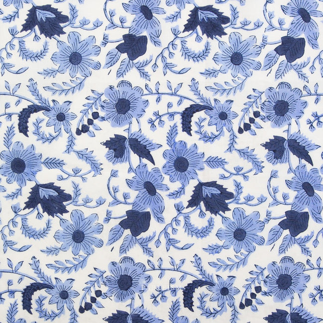 Country Floral in Blue- Indian Block Prints: Cottage- Fableism- 44"