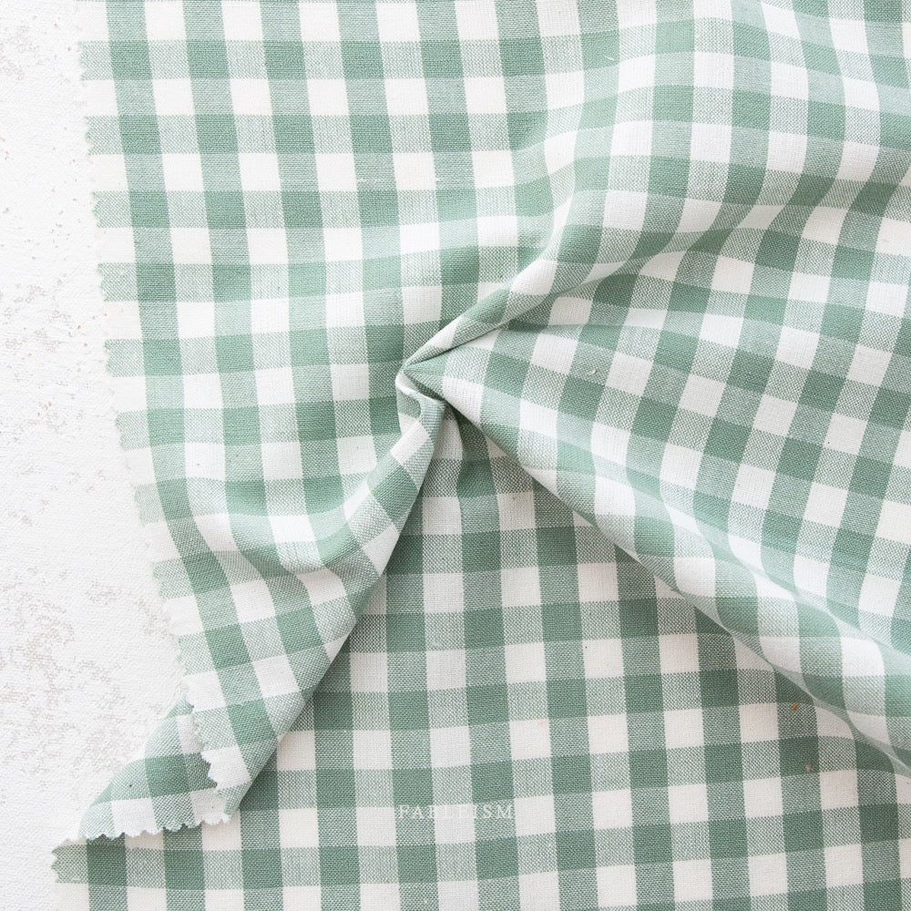 Camp Gingham- “Scout Green” Blue- Green- Fableism- 44” Wide- Cotton Woven- 3/8” Squares