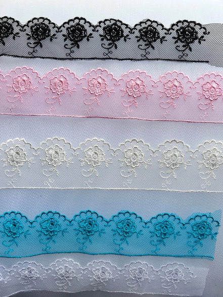 Black Valenciennes Lace Trim- 1.3"- 4108