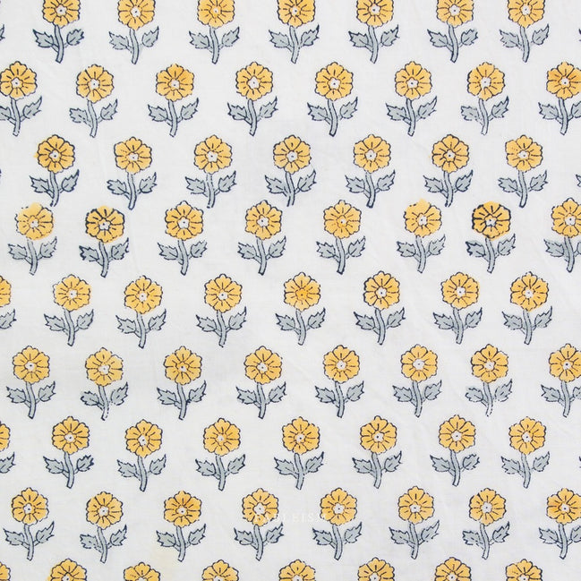Flowerling in Yellow- Indian Block Prints: Cottage- Fableism- 44"