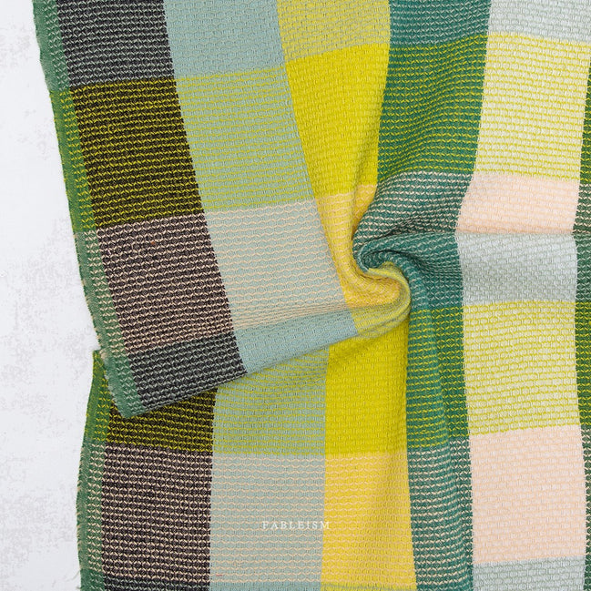 Waffle Happy Checkers in Limon- Cotton Woven Fableism- 54"