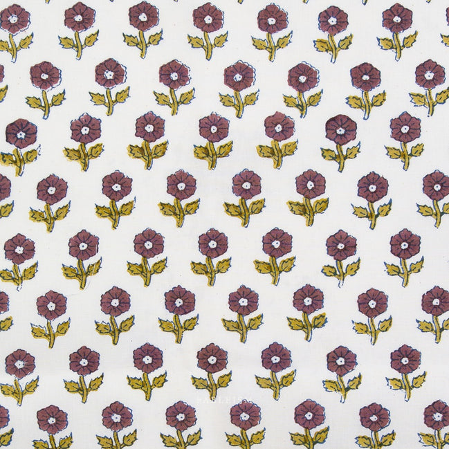 Flowerling in Eggplant- Indian Block Prints: Cottage- Fableism- 44"