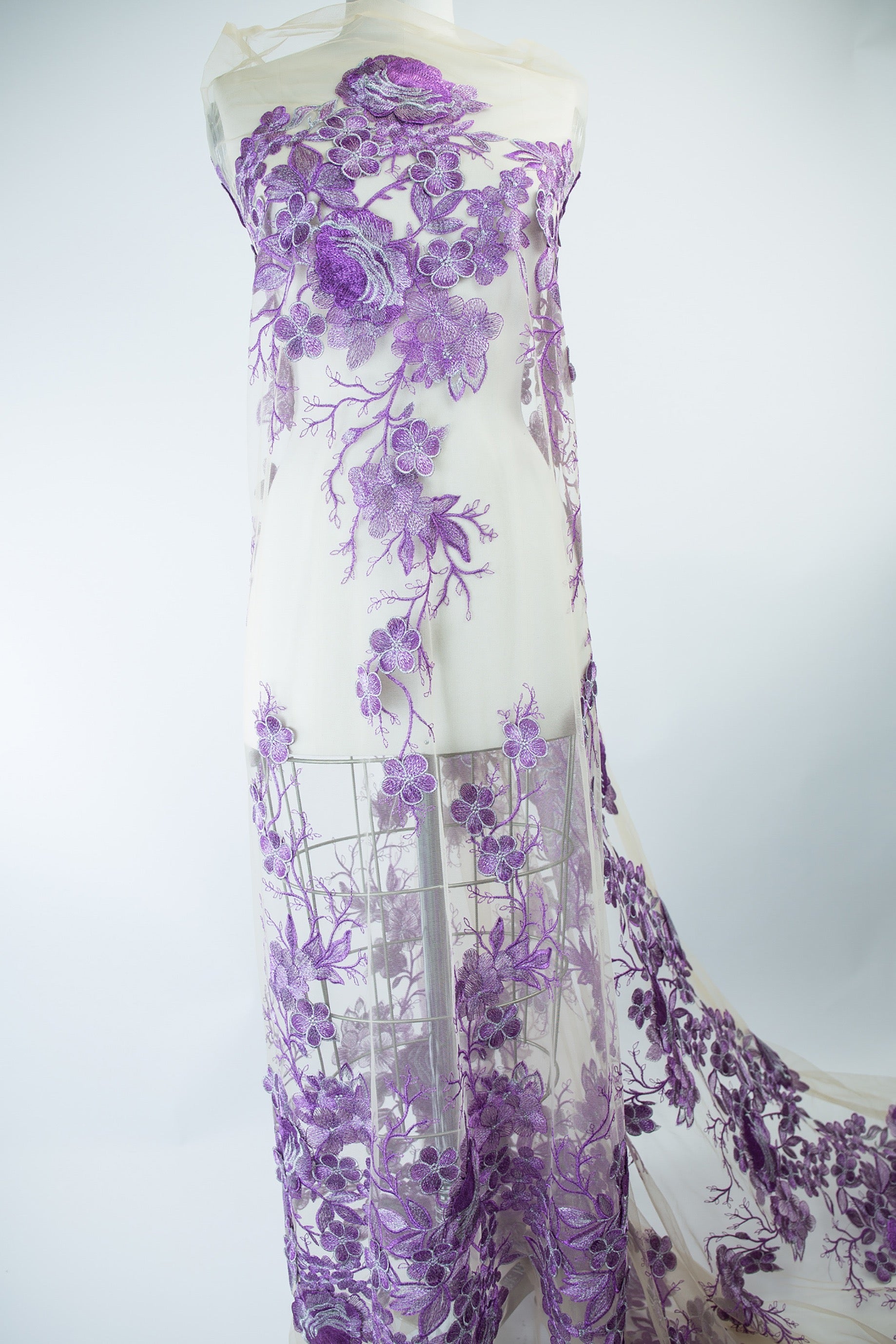 1706 Purple, Silver Embroidered Tulle