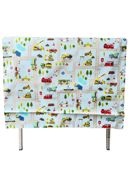 Cosmo Light Blue Buses, Tractors, Trucks, Bulldozers- 43” Wide Cotton Fabric- COSSP2611-11b