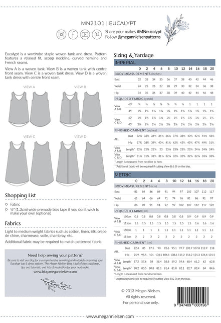 Eucalypt Woven Tank Top & Dress- Megan Nielsen Paper Pattern
