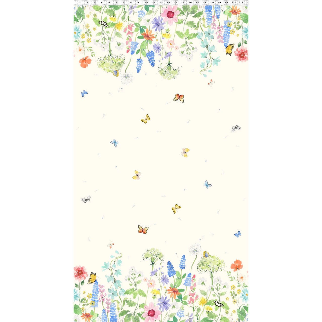 Sunlit Sonnet Butterfly Garden- Double Border- Cream- Cotton Fabric- 44