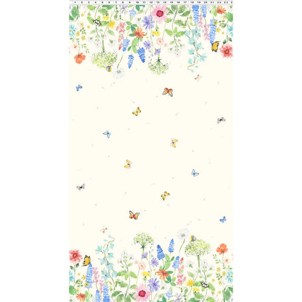 Sunlit Sonnet Butterfly Garden- Double Border- Cream- Cotton Fabric- 44"