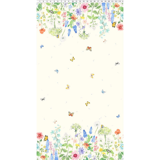 Sunlit Sonnet Butterfly Garden- Double Border- Cream- Cotton Fabric- 44"