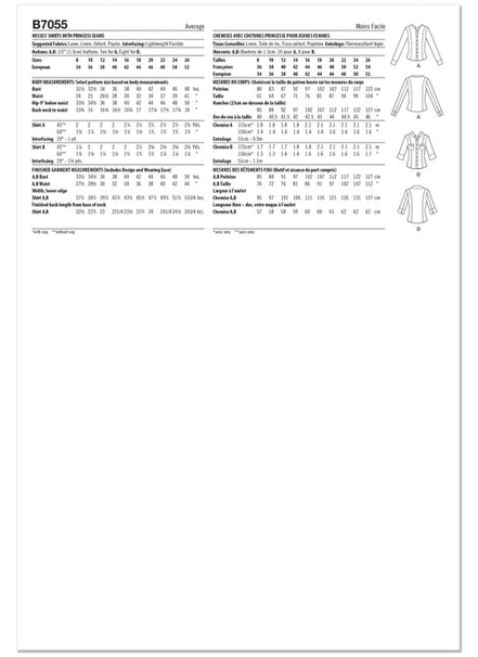 Butterick B7055 Sewing Pattern Shirts with Princess Seams by Tammie Pontsler for Palmer/Pletsch- Sizes 8-16