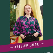 Atelier Jupe- Fuchsia Flowers on Dark Green Viscose Fabric- 57” Wide