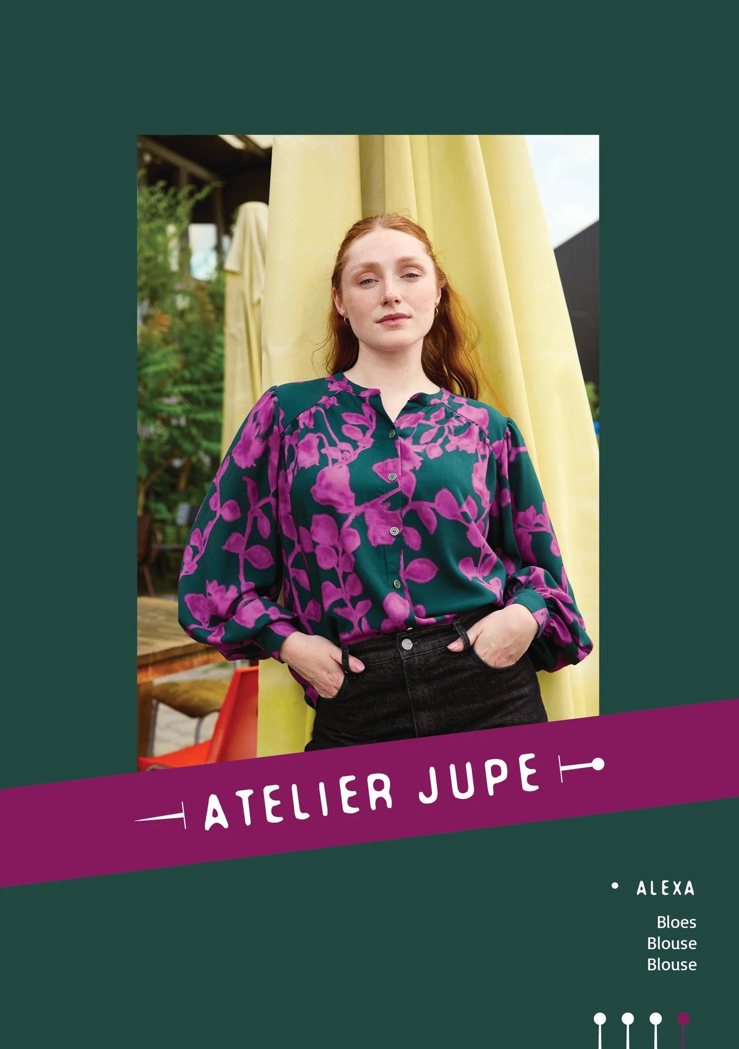 Atelier Jupe- Fuchsia Flowers on Dark Green Viscose Fabric- 57” Wide